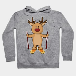 Reindeer as Skier with Skis and Ski poles Hoodie